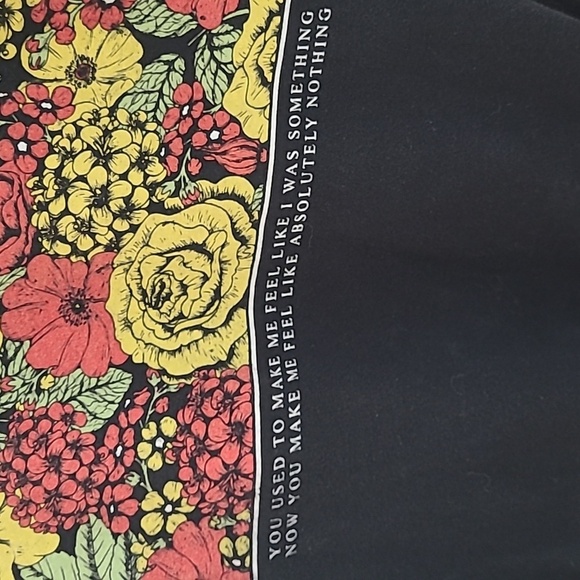 T-shirt short sleeve black 100% Cotton Floral Cynical graphic prnt Boho Hipster - Picture 2 of 5